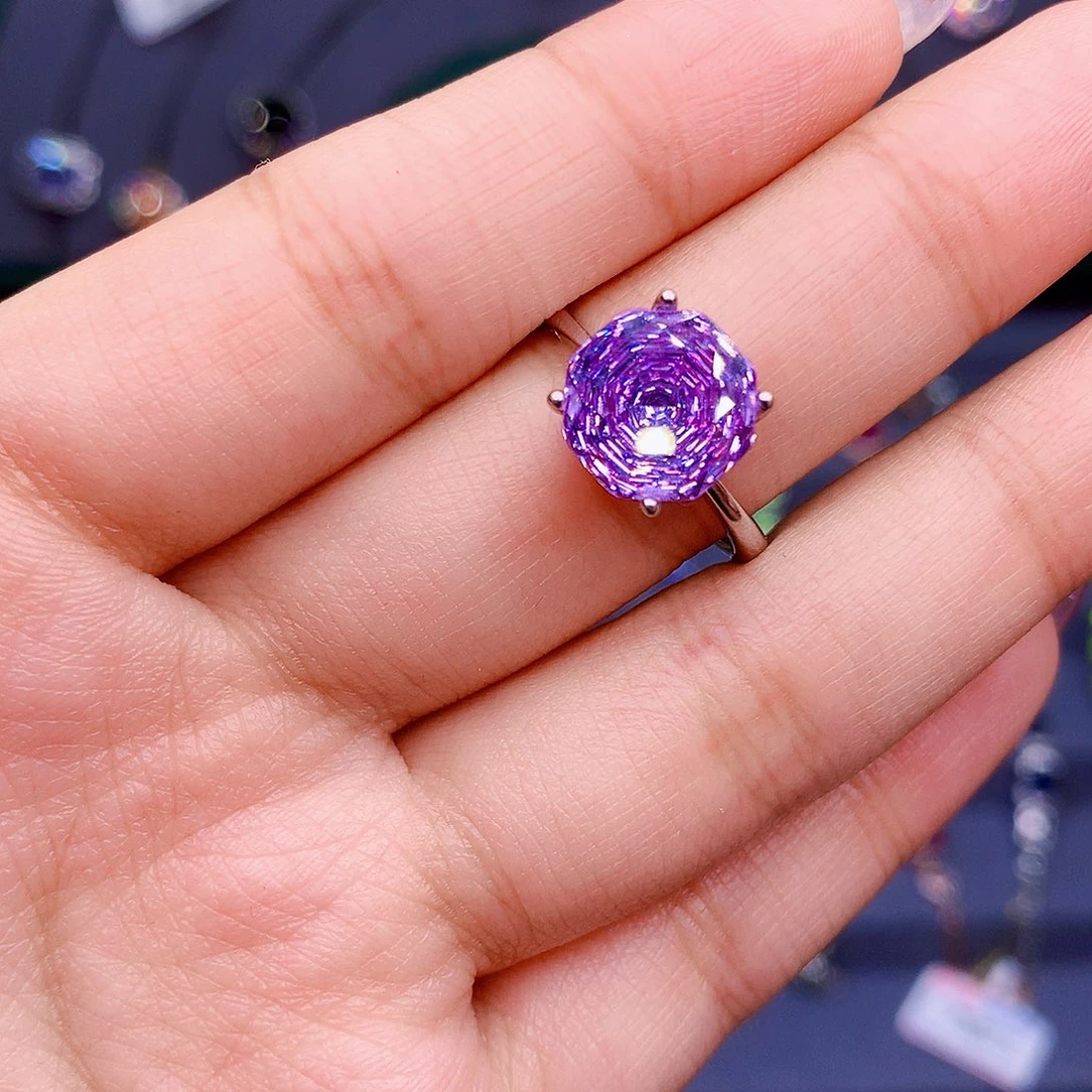紫晶戒指银S925镶嵌6666