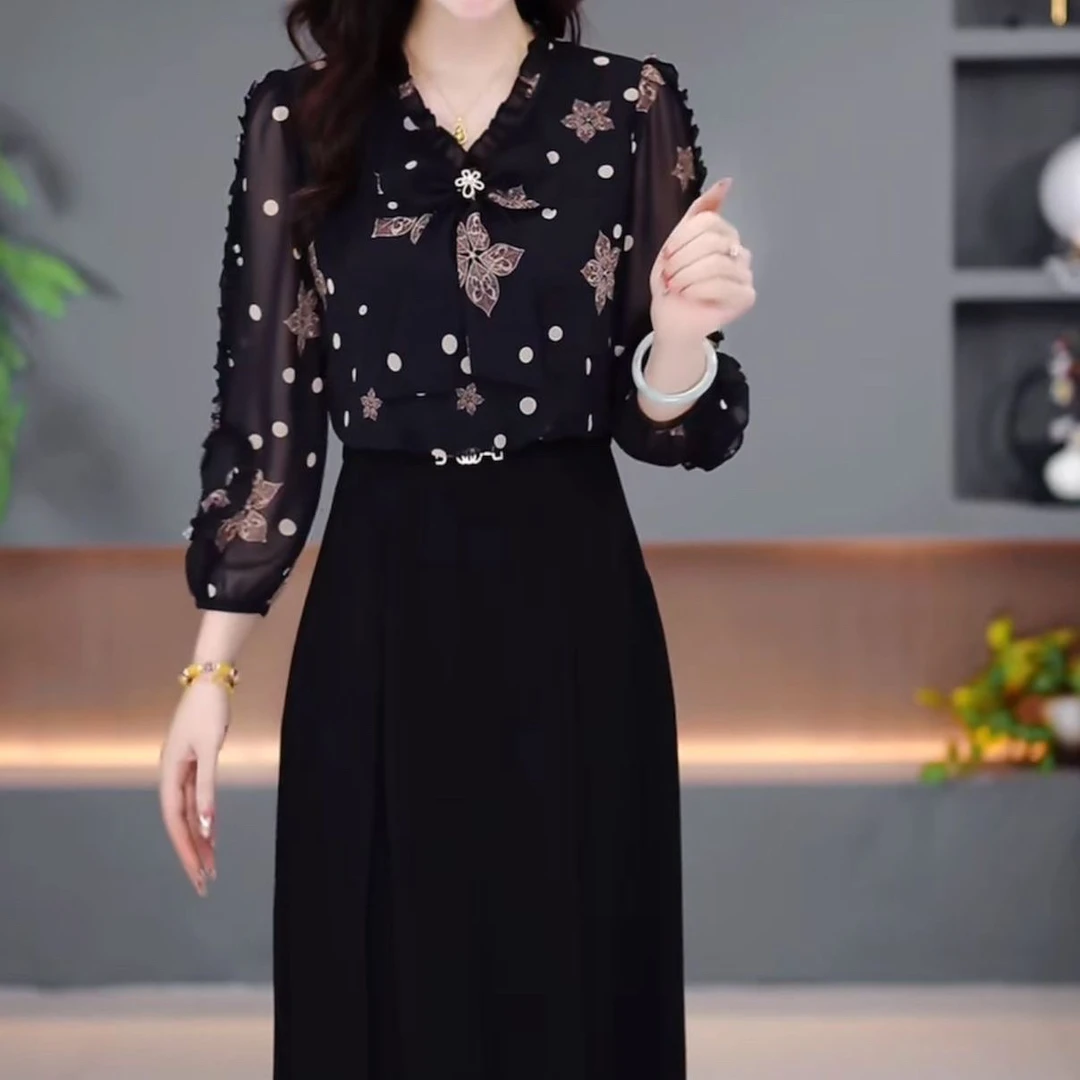 高档琉璃丝面料连衣裙2025春夏新款时尚洋气遮肉显瘦假两件连衣裙