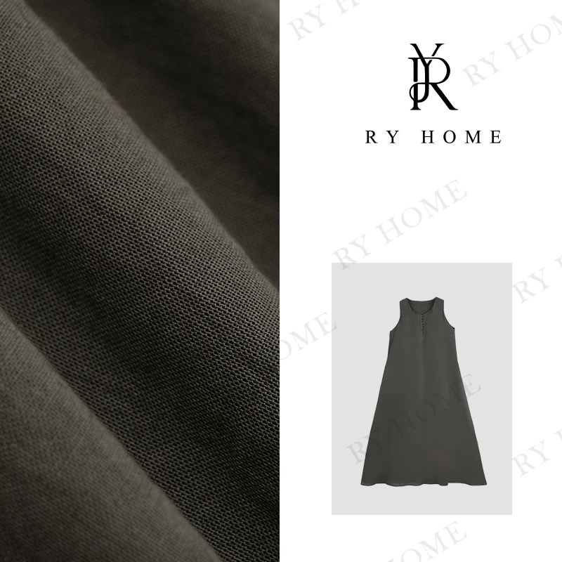 【容雨RYHOME】“海棠朵朵”亚麻纽扣无袖连衣裙24L1314
