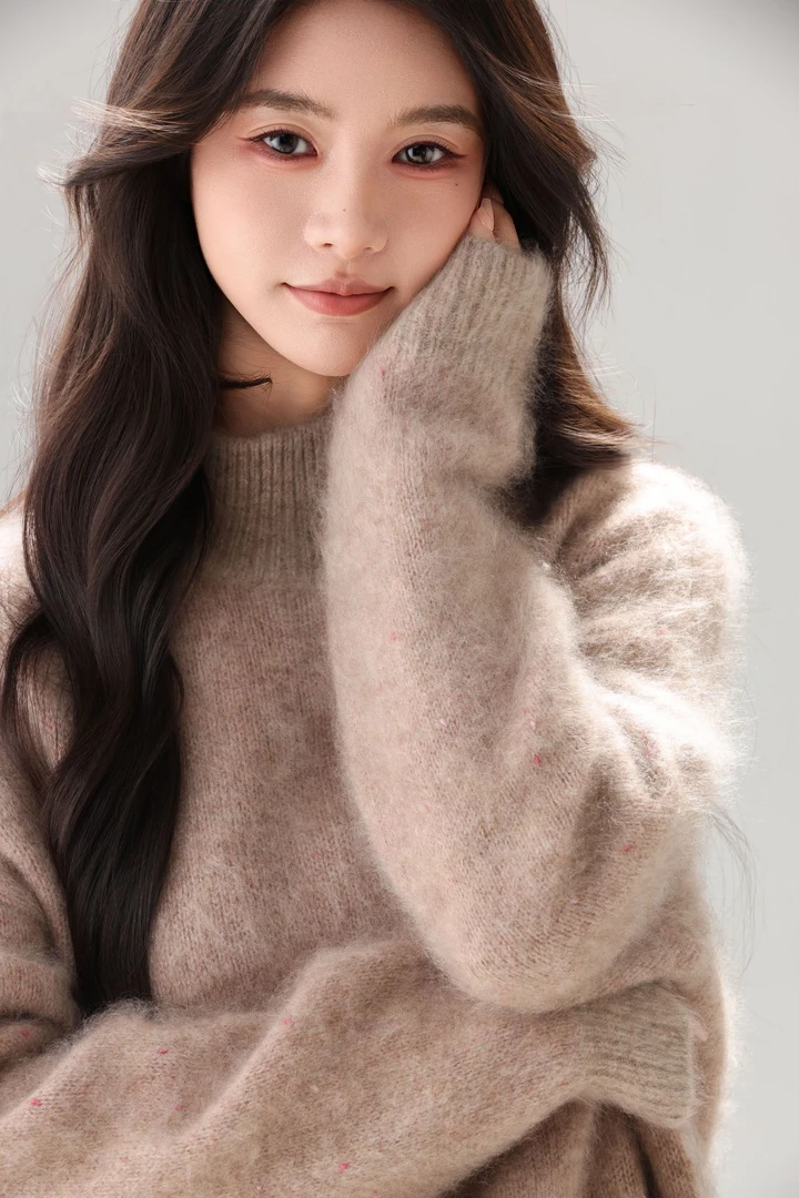 【康赛妮高奢100羊绒拉绒】7056女士冬季百分百山羊绒加厚圆领拉绒