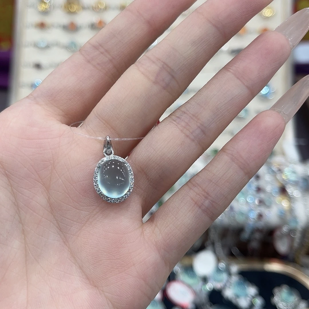 缈***月蛇纹石玉银S925镶嵌颈饰