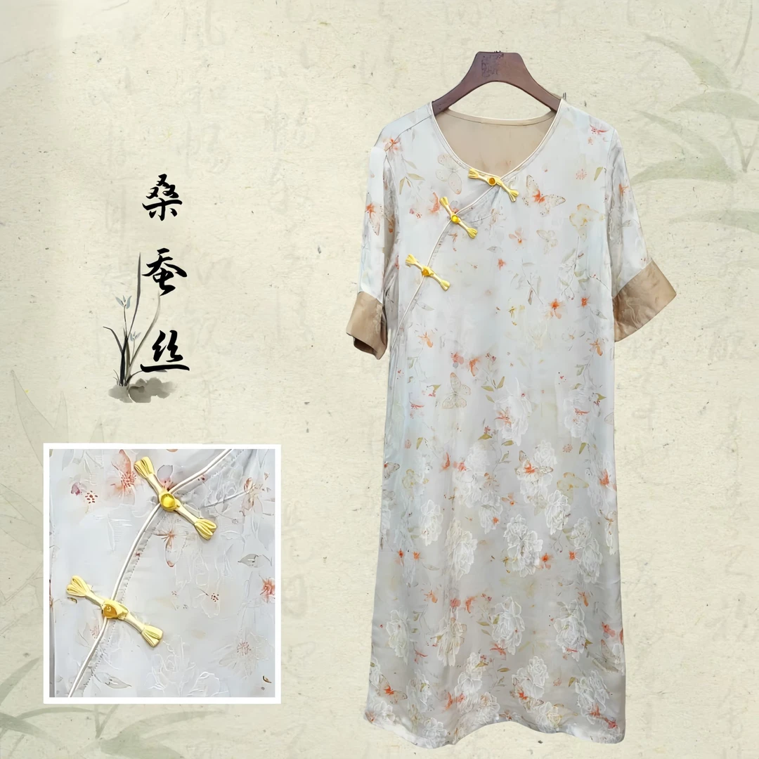 『绣卉』2024年秋冬新款圆领蝴蝶斜襟长裙新中式国风重磅提花连衣裙