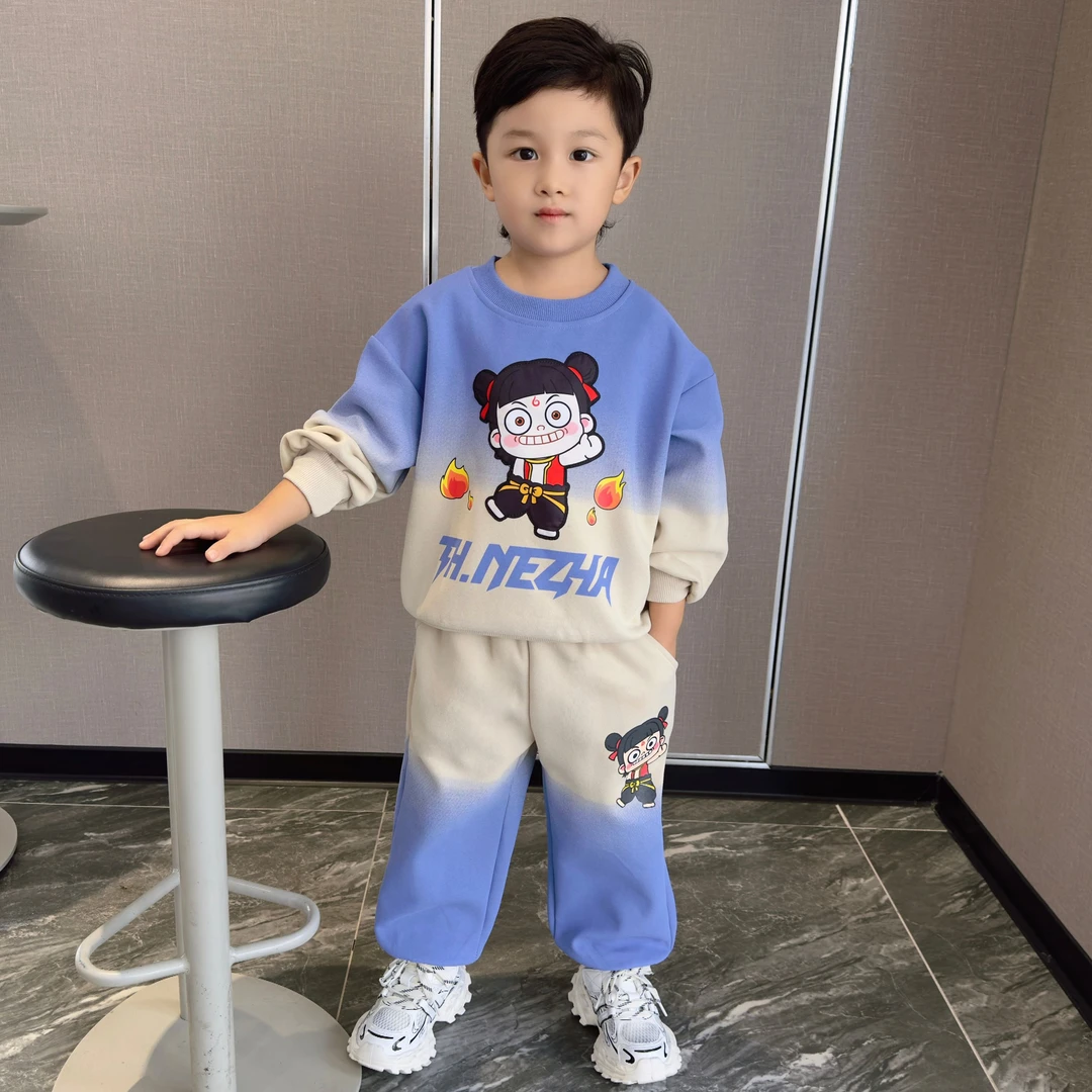 哪吒男童秋装2025新款春秋儿童卫衣套装小男孩发光带亮灯男宝衣服