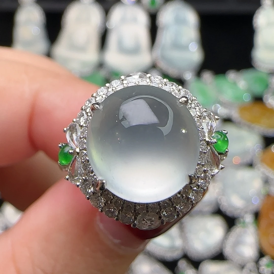 翡翠18K金镶嵌戒指天然翡翠