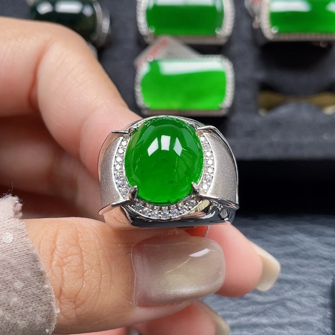 翡翠银S925镶嵌戒指天然A货翡翠没运费险3751