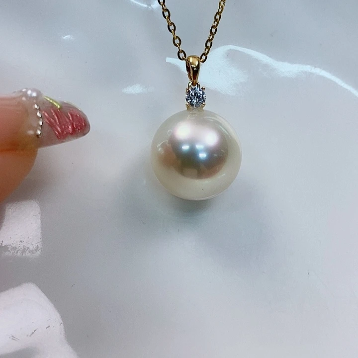 海水珍珠吊坠(不含链)18K金镶嵌12-13