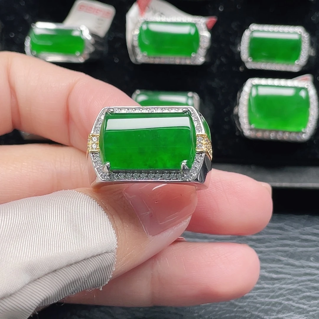 翡翠银S925镶嵌戒指天然A货翡翠没运费险3952