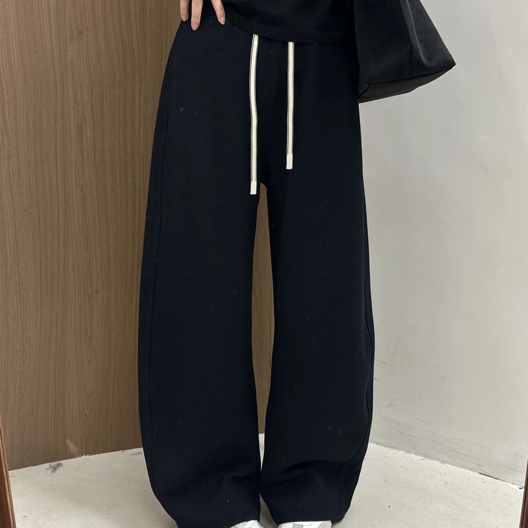 MC秋冬加绒松紧抽绳腰头宽松弯刀阔腿