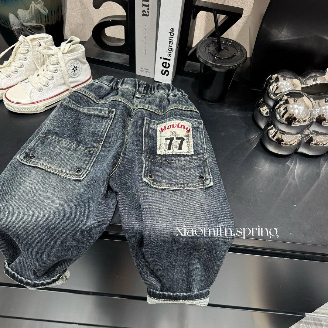现货〃潮牌做旧牛仔裤韩版男童2025秋冬时尚儿童洋气痞帅7C06
