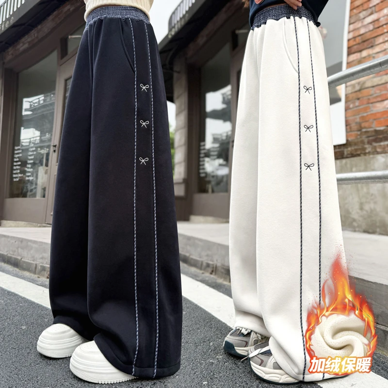 女童秋冬裤子儿童加绒洋气宽松休闲裤小女孩中大童加厚直筒阔腿裤