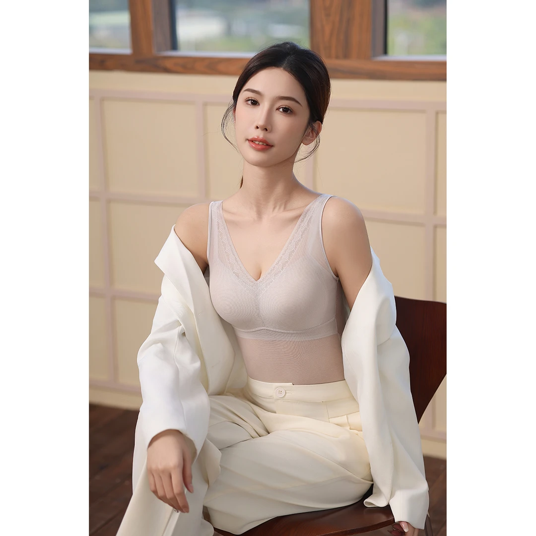 星吻夏季高端定制桑蚕丝美背文胸背心一体无钢圈透气无痕