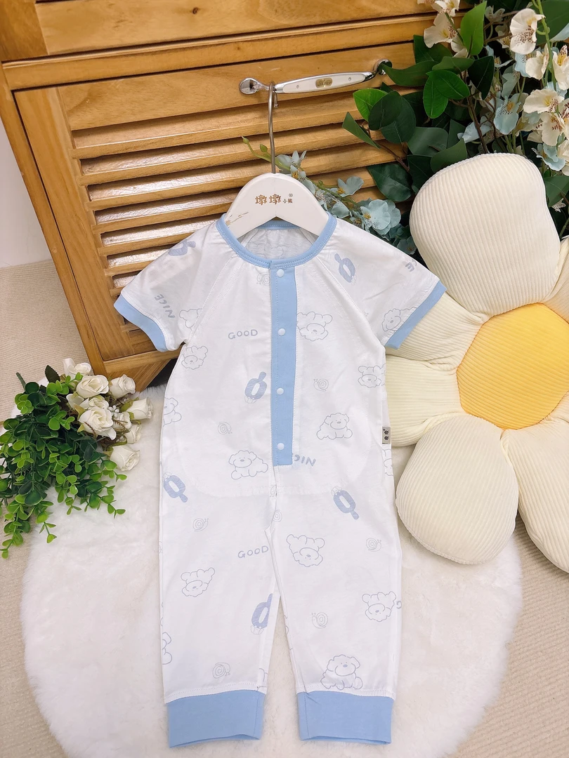 【夏款】幼儿爬服宝宝开裆短袖长裤连体夏季长爬哈衣森系男女宝A类