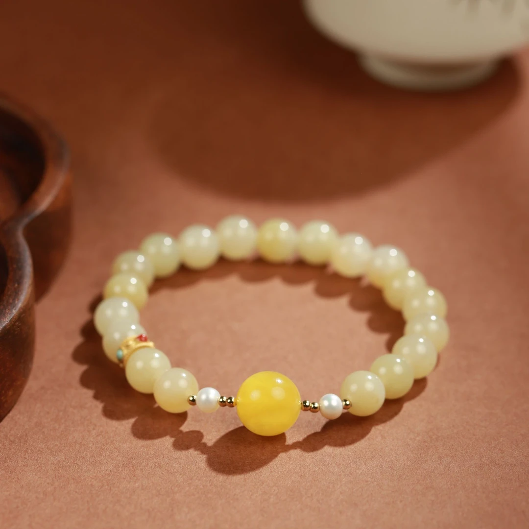 【央博玉专属】和田玉8mm手链SL-GC8mm-LM约8mm  多样性发