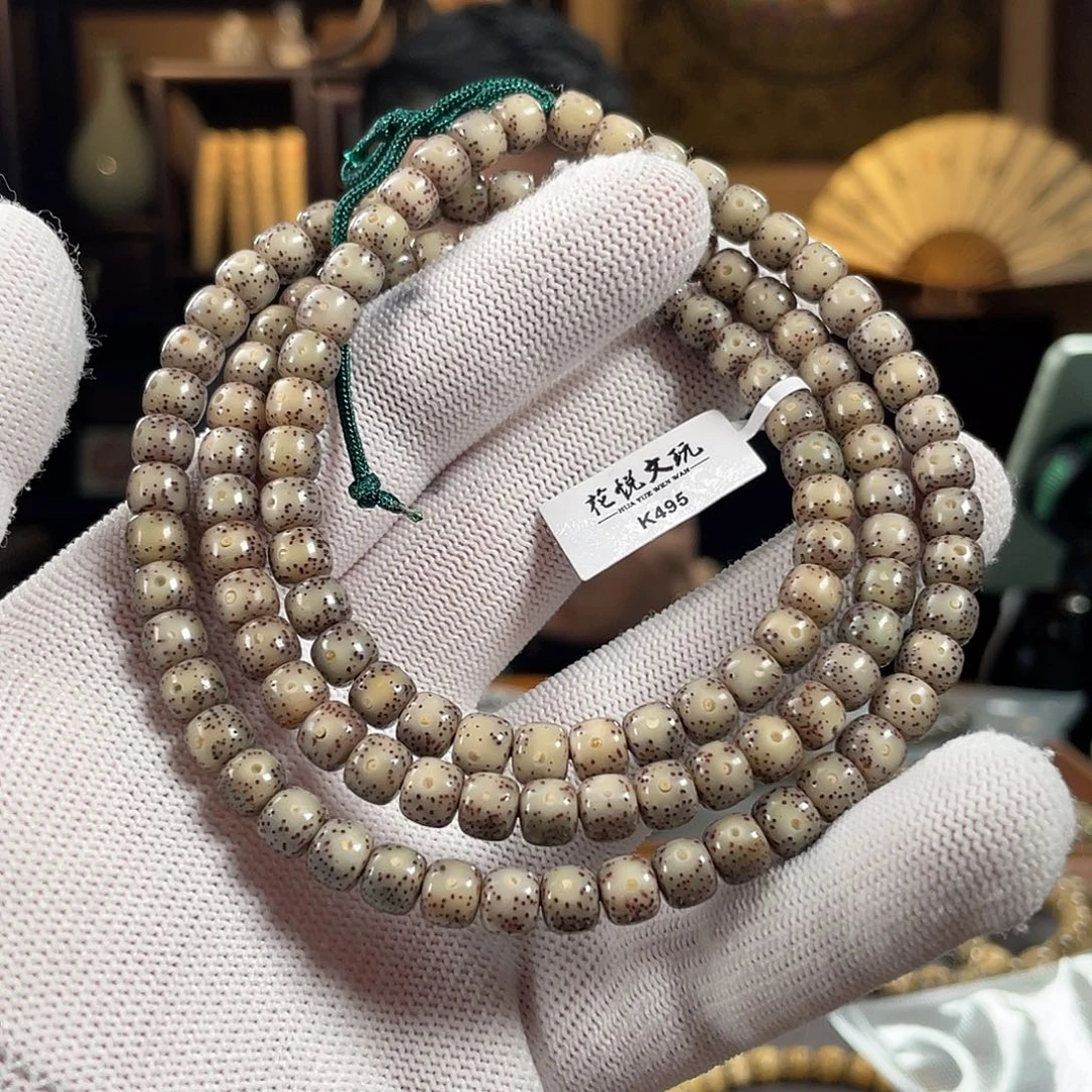 星月菩提手串7x6 糯冰灰冰月留白长串 K495