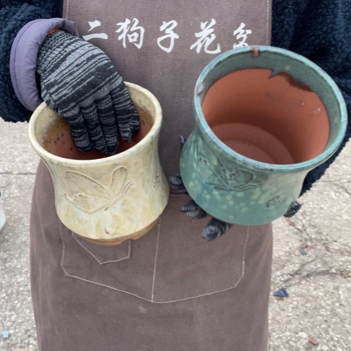 紫砂花盆口14高15瑕疵瑕疵