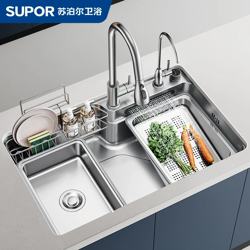 苏泊尔/SUPOR304不锈钢水槽厨房飞雨瀑布洗菜盆加厚厨房大单槽
