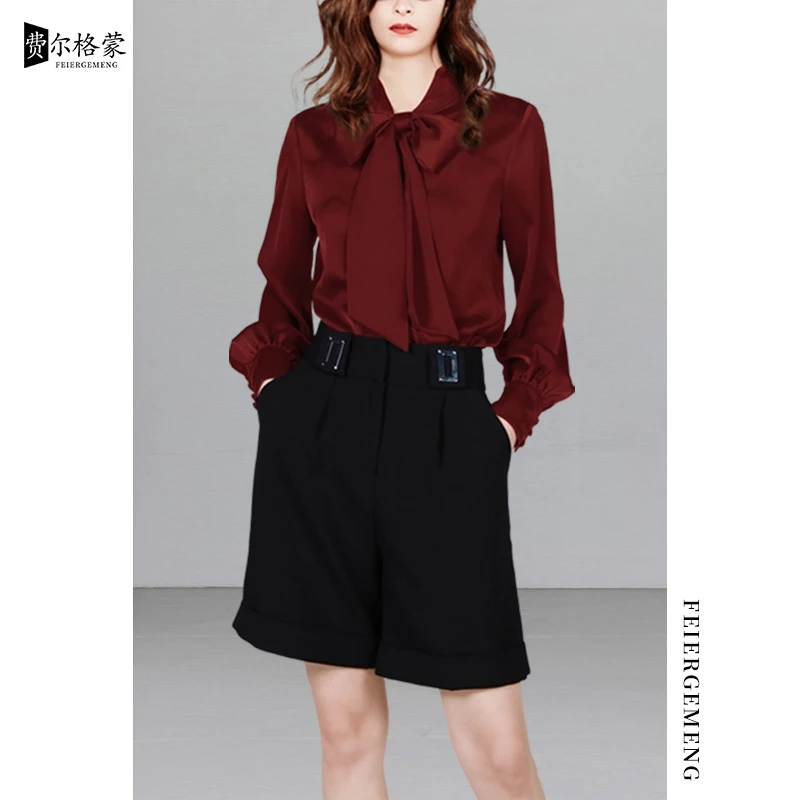 2025春秋新款设计感气质酒红色衬衫女长袖百搭外穿上衣高级感衬衣