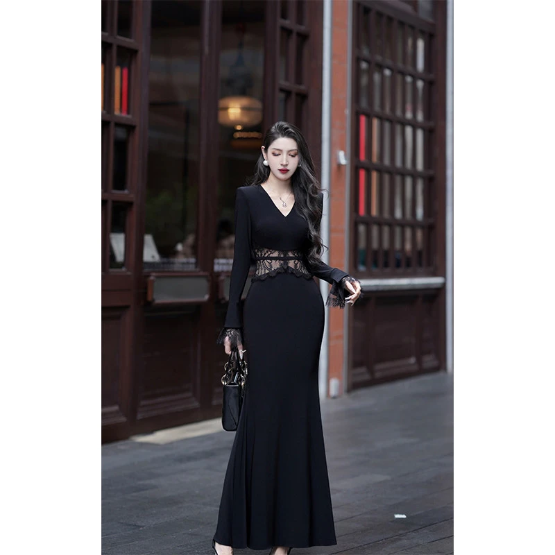 德国【尤克菲儿】原创设计轻奢开春高定麻优雅中长裙镂空连衣裙