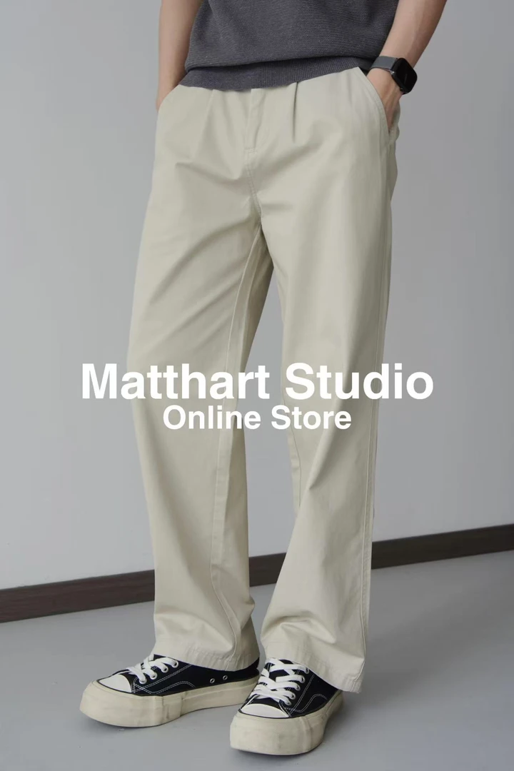 Matthart夏季纯棉半松紧腰扣休闲裤