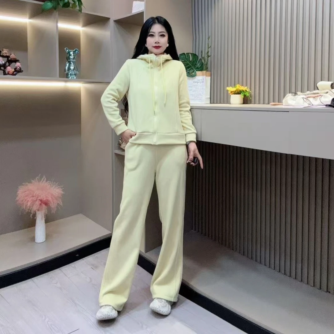 冬季加绒套装-甜 5153时尚潮流抽绳连帽休闲款胖MM大码女装新款