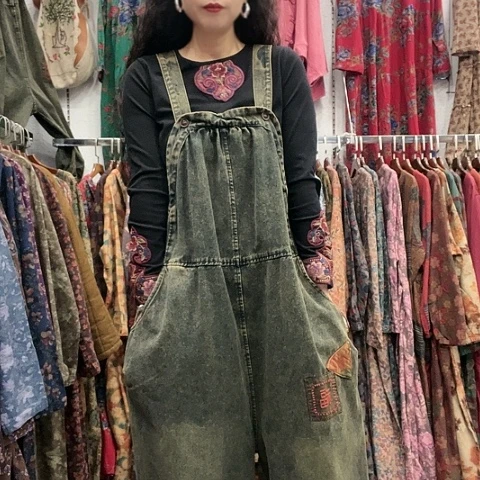 招财猫牛仔背带裤均码