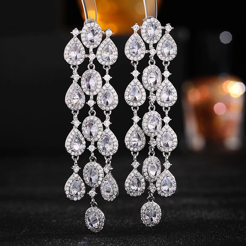 铜合金合成锆石耳饰 高级感锆石大气夸张重工耳环