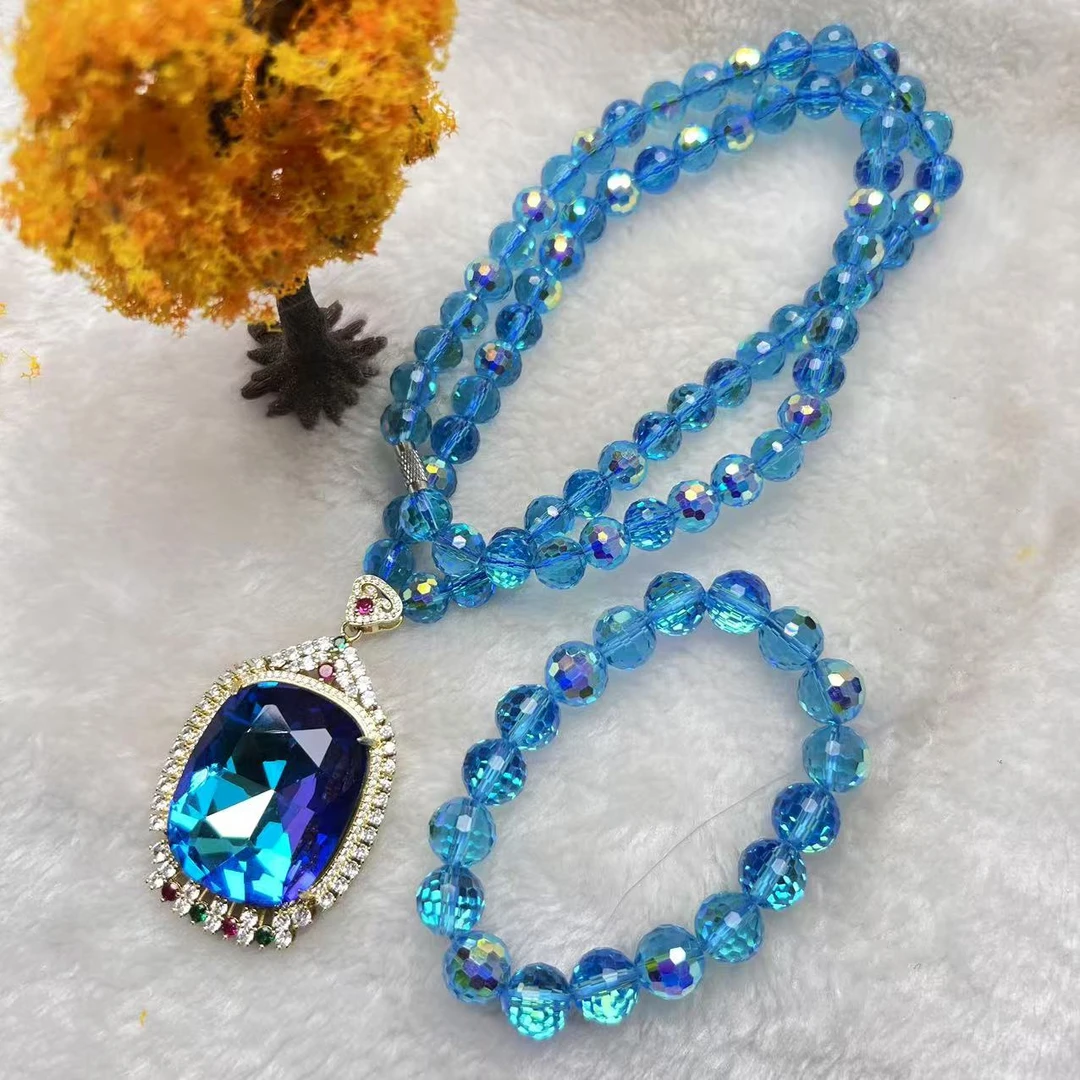 蓝彩方形高端项链+手串美观大气美轮美奂尽显魅力