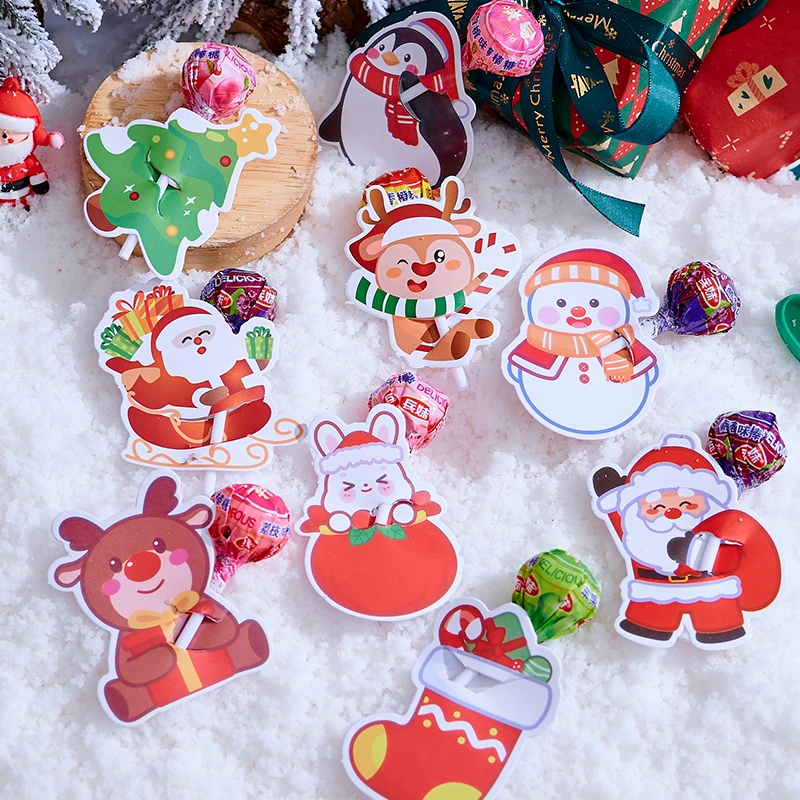 圣诞节活动布置装饰棒棒糖装饰插卡雪人造型祝福纸卡送小朋友礼物