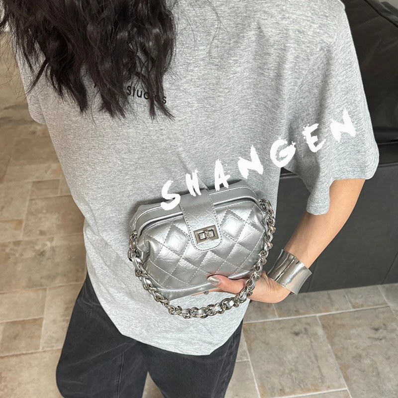 【南沙瑞熙】SK-82266-1-银色16*8*13-轻奢时尚女士新款手提斜跨包