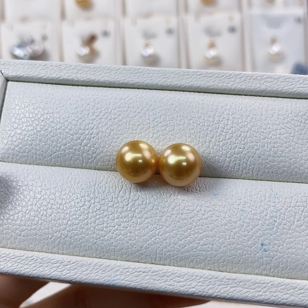 海水珍珠耳饰18K金镶嵌金珠10-11