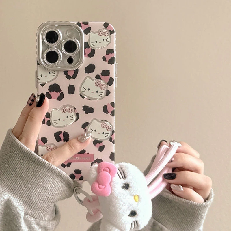 豹纹kt猫适用苹果13手机壳iPhone15小众14全包11气囊12promax