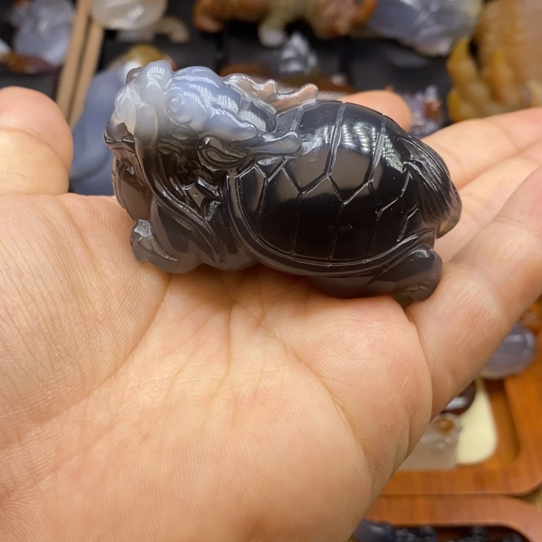 玛瑙/玉髓未镶嵌挂件手玩摆件龙龟