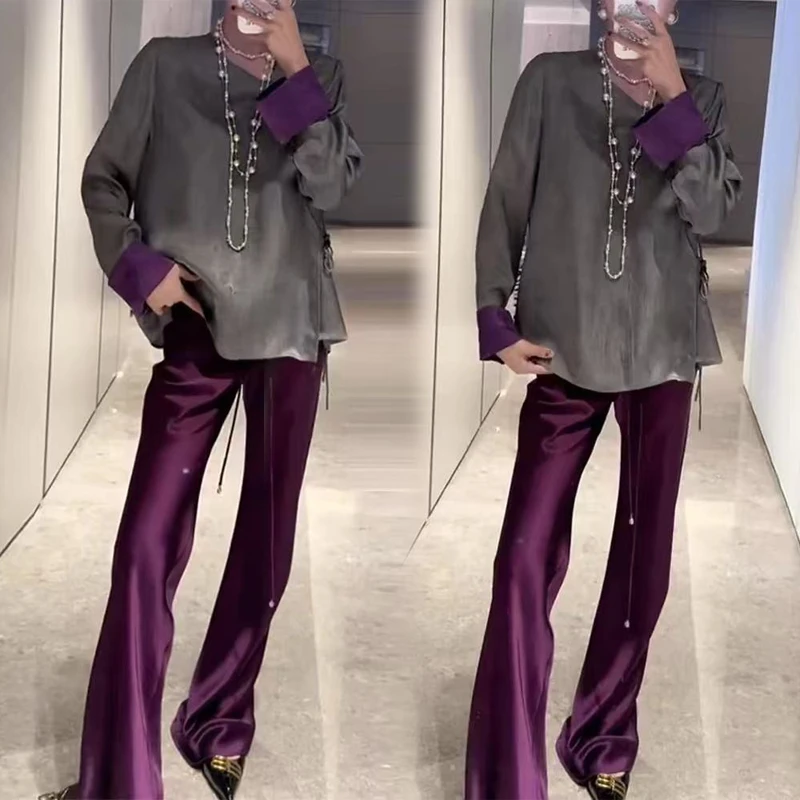 【好鑫晴】2025春季新款新中式国风两件套盘扣上衣丝绒裤子套装