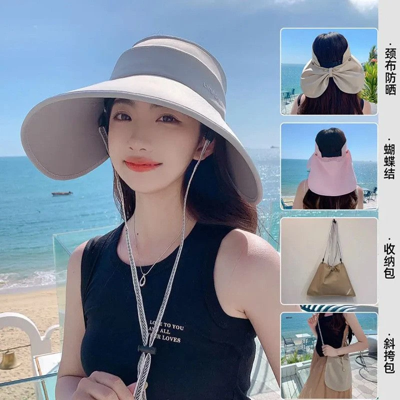 遮阳帽子女士百搭夏季防紫外线冰丝可扎马尾空顶帽骑车户外大帽檐