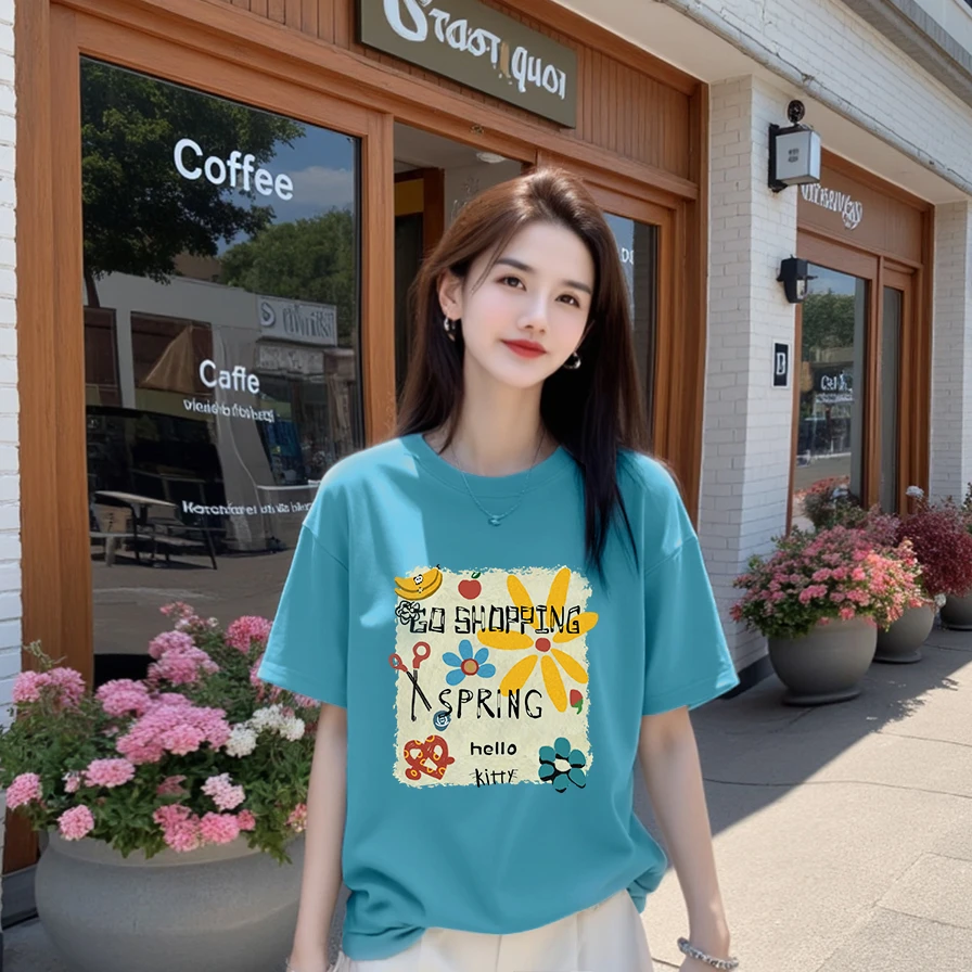 李西西【繁花似锦】纯棉宽松显瘦短袖T恤休闲夏季时尚圆领百搭潮流