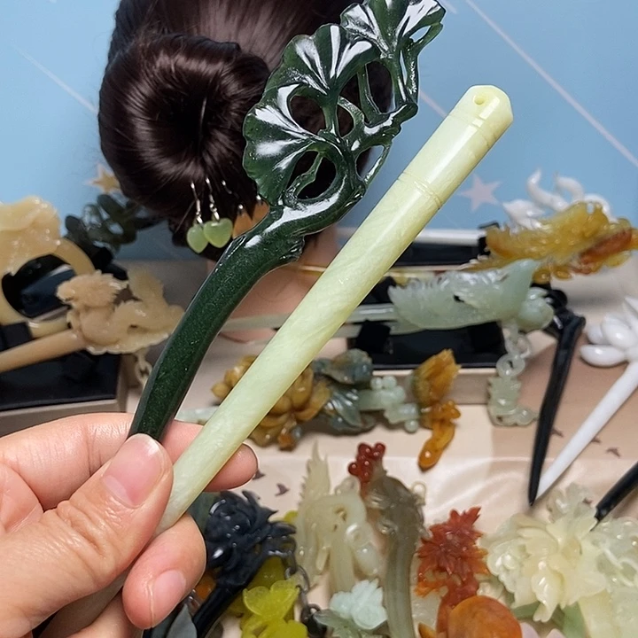 愿***心岫玉未镶嵌发饰发簪