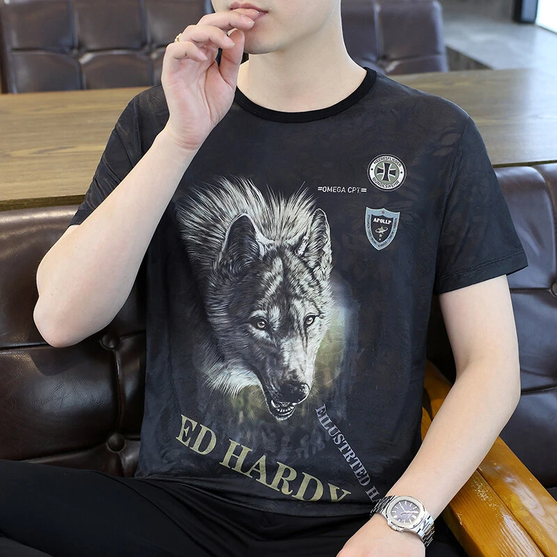 【高品质 冰丝】2025夏季民族风冰丝提花圆领短袖T恤潮流时尚8523 A