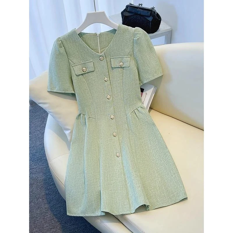 大码夏季法式2025高级新款小个子小香风赫本显瘦连衣裙名媛裙子女