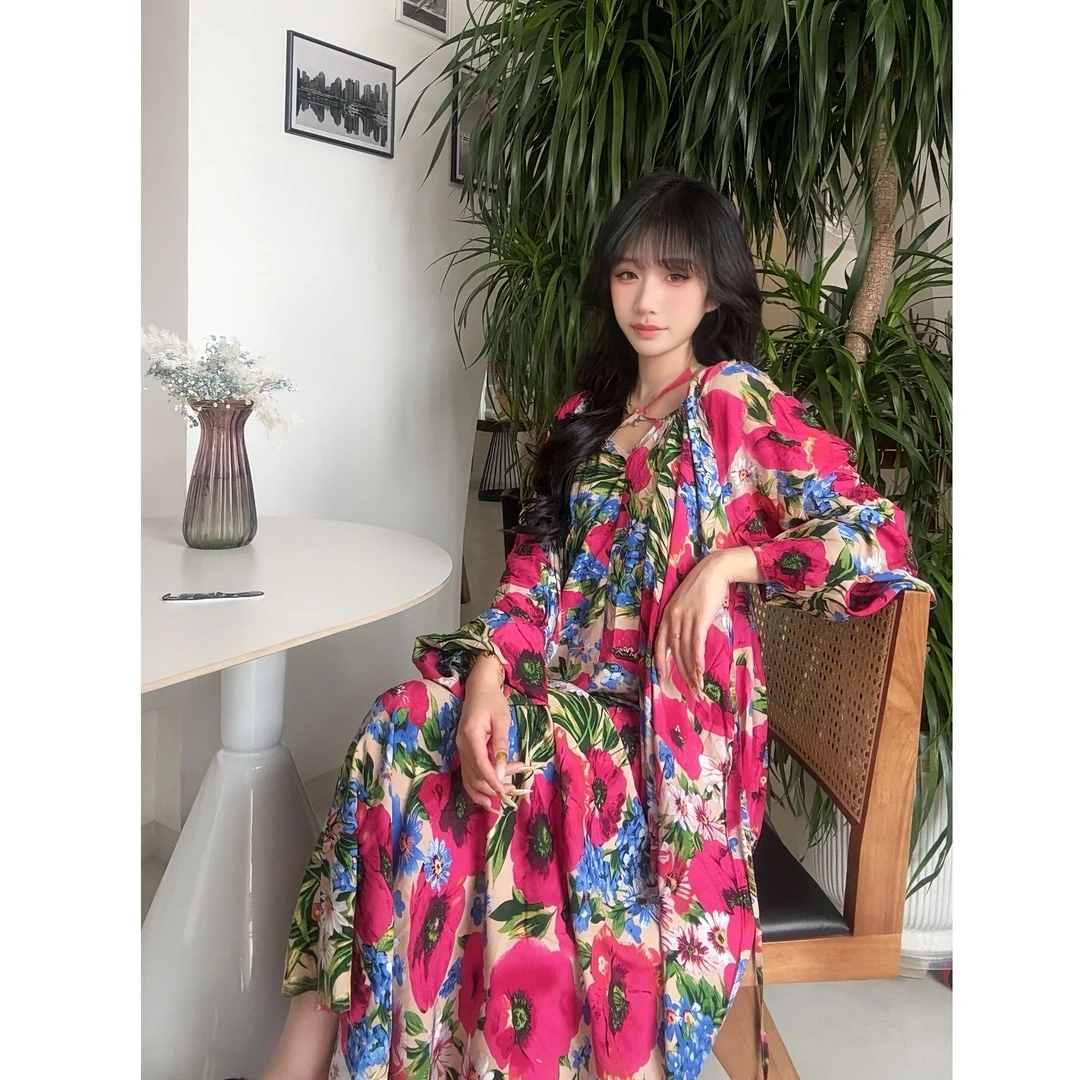 原创【南阳少女】千层65支高丝高柔人棉（绵绸）公主网红款露肩连衣裙