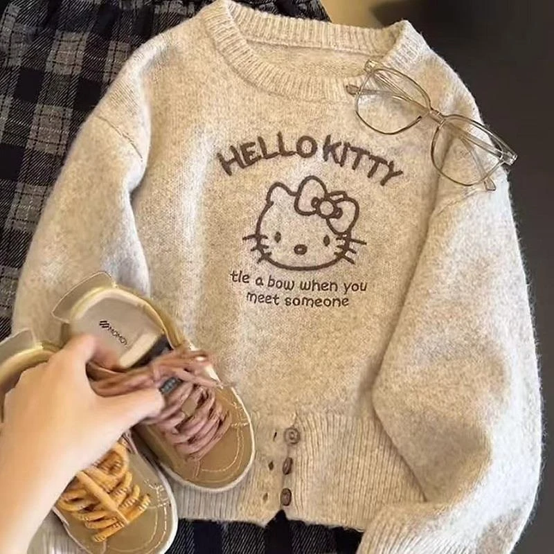 女童秋季毛衣2025新款儿童卡通圆领针织衫女孩早秋短款休闲上衣潮