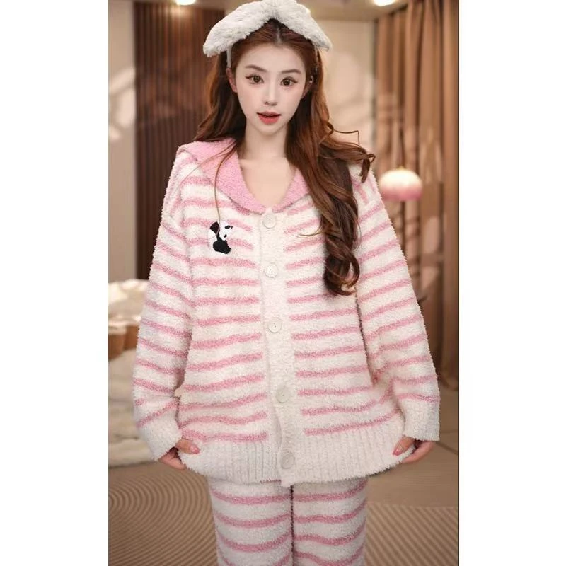 【小熊猫】秋冬季半边绒睡衣女加绒加厚可爱ins风保暖家居服可外穿