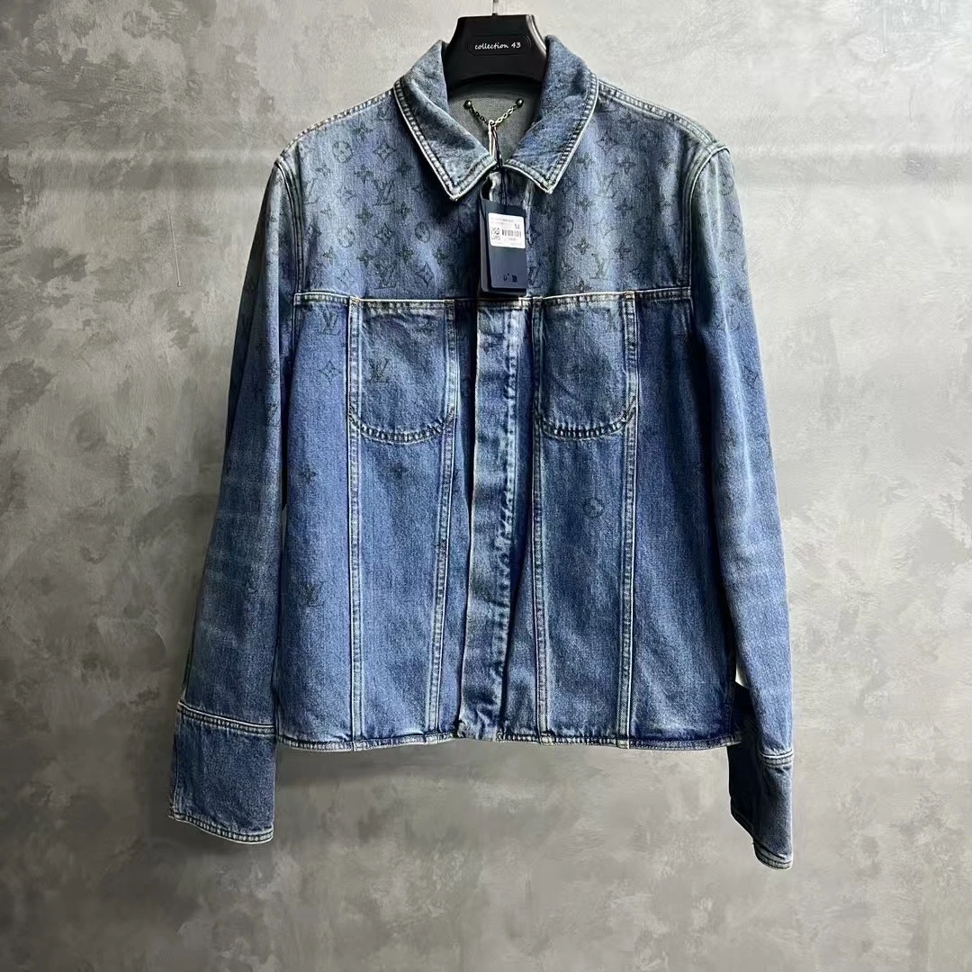 99新 LouisVuitton/路易威登 蓝色渐变满印图案单排扣长袖牛仔/52