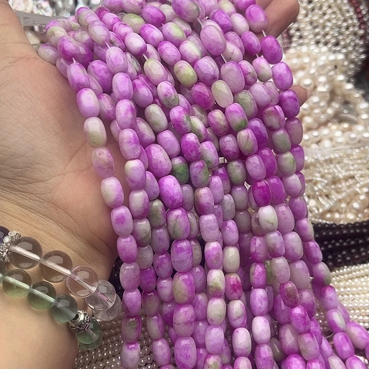 玛瑙/玉髓未镶嵌珠宝半成品一条8/12mm樱花舒俱来桶珠