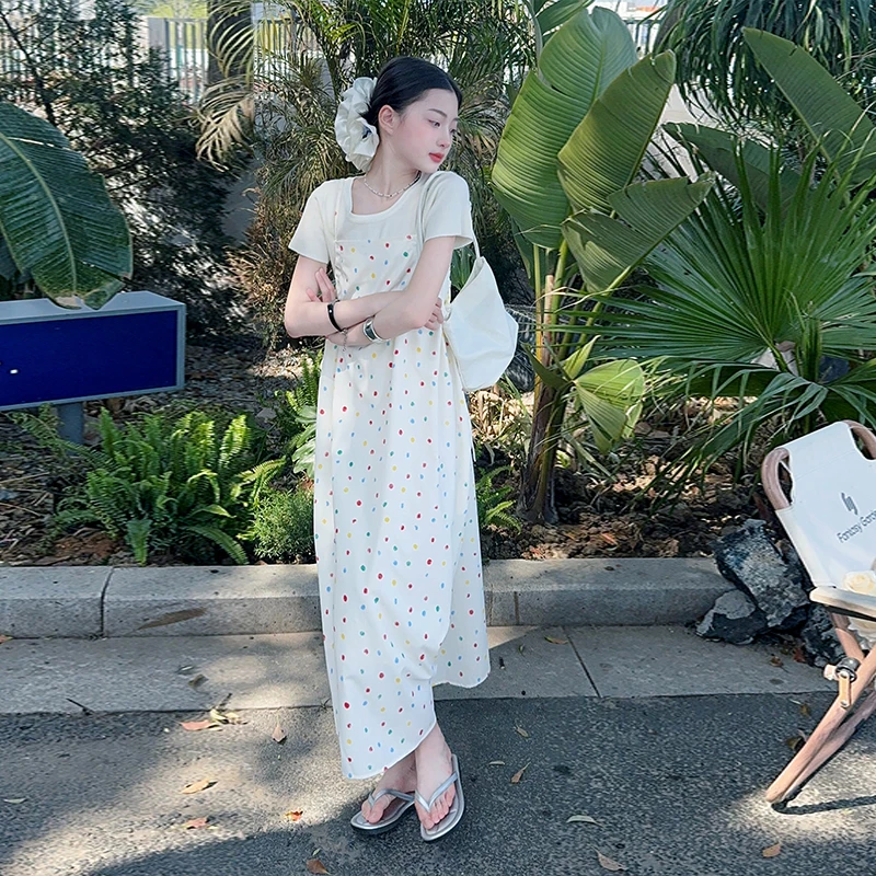 女童连衣裙夏季2025新款儿童波点裙子女大童洋气短袖裙薄款亲子装