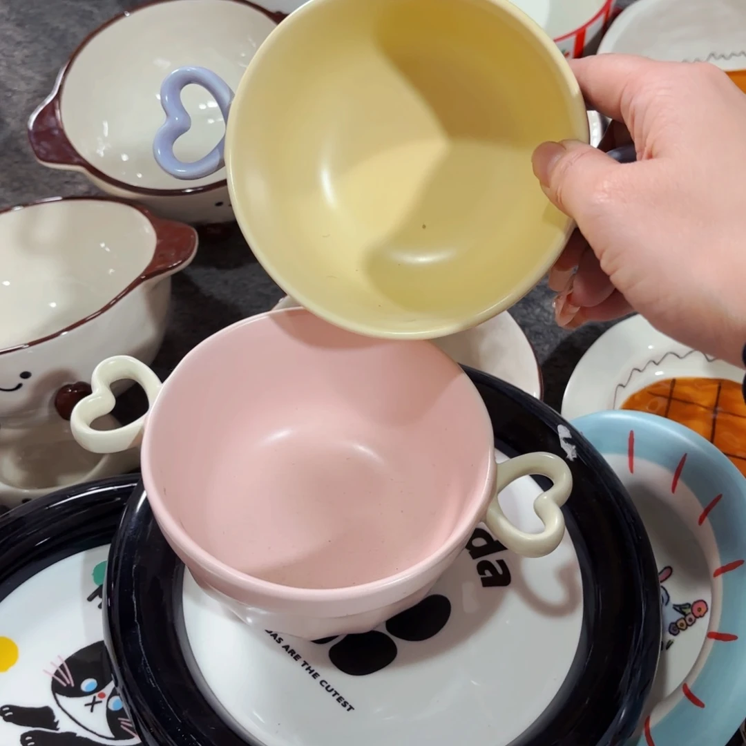 陶瓷打包价两个爱心双耳碗