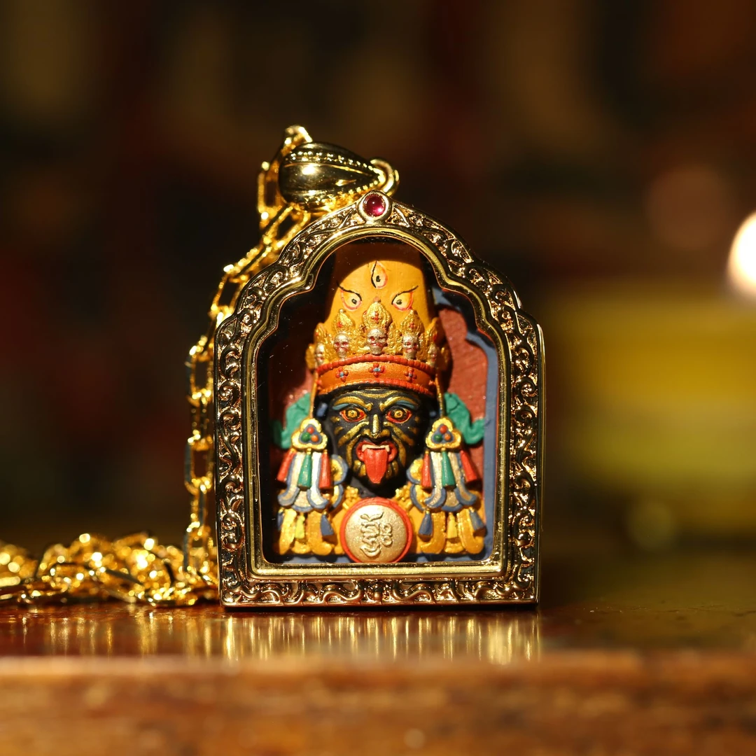 铜合金玻璃手链 手工绘制 扎基拉姆立体唐卡 包铜镀金嘎乌盒带链