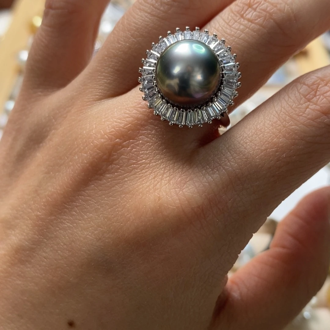 海水珍珠戒圈银S925镶嵌