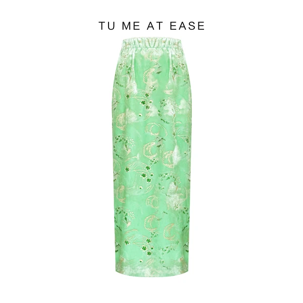 【TuwoZizai】碧月羞花丝绒烫金半身裙新中式早春新年款中式直身裙