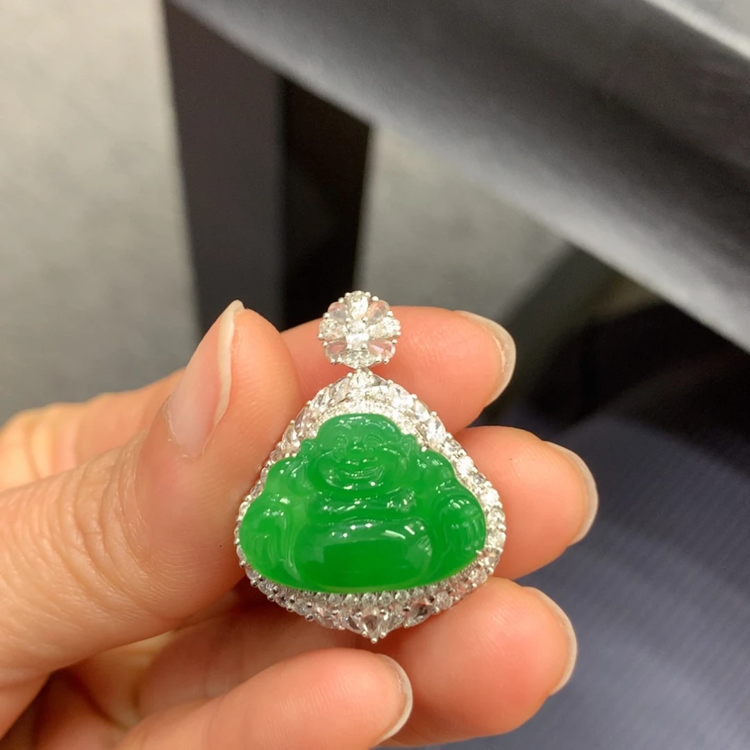 翡翠18K金镶嵌吊坠(不含链)