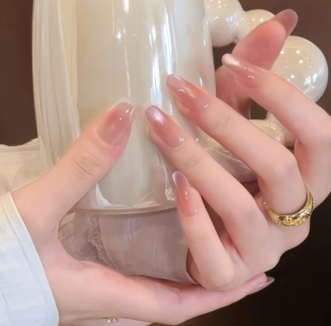 【葡萄紫】春夏温柔显白猫眼渐变玻璃珠手工穿戴甲10片装